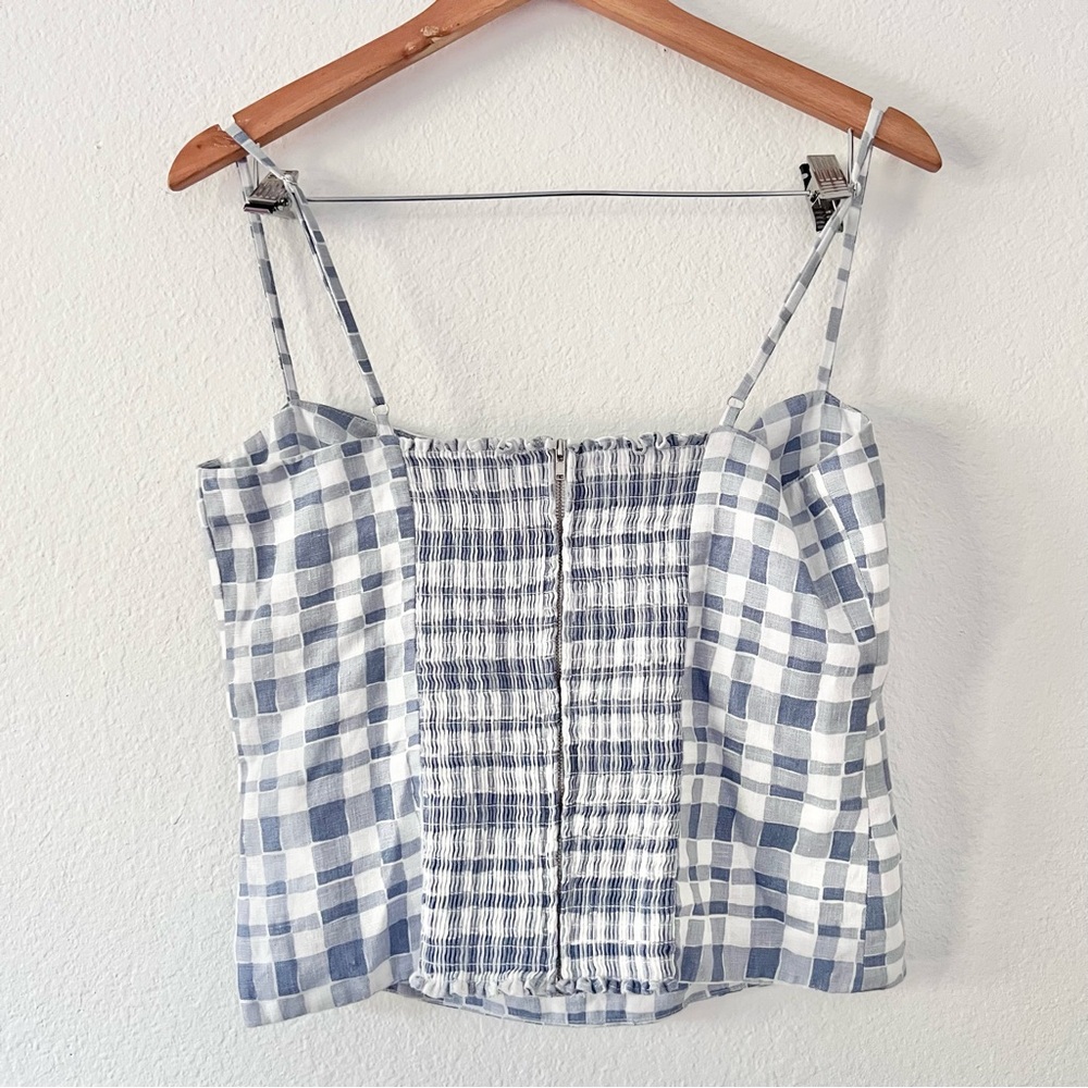Reformation Overland Linen Jodie Blue Gingham Top Sz 12 - Picture 6 of 6